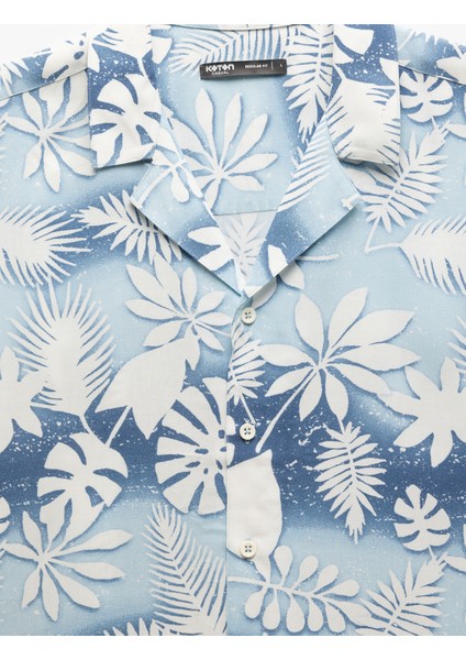 Viskon Kısa Kollu Regular Fit Devrik Yaka Çiçek Desenli Gömlek
