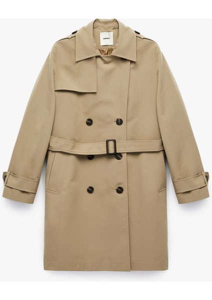 Astarlı Cepli Kruvaze Uzun Kollu Kemerli Uzun Gabardin Kumaş Trençkot