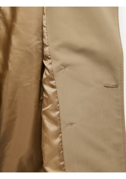 Astarlı Cepli Kruvaze Uzun Kollu Kemerli Uzun Gabardin Kumaş Trençkot fırsatları