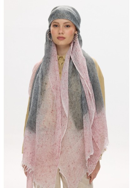 Albert Çerçeve Desen Gri-Pembe Keten Dokulu Şal