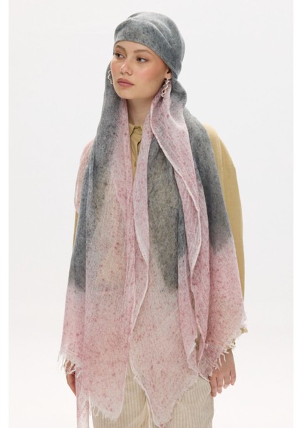 Albert Çerçeve Desen Gri-Pembe Keten Dokulu Şal fiyatları