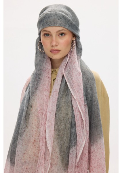 Albert Çerçeve Desen Gri-Pembe Keten Dokulu Şal modelleri