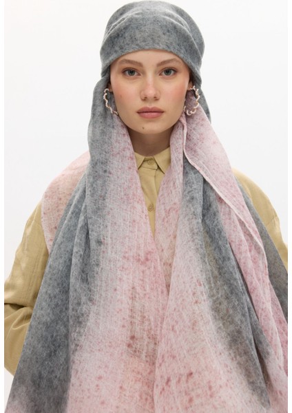 Albert Çerçeve Desen Gri-Pembe Keten Dokulu Şal indirimleri