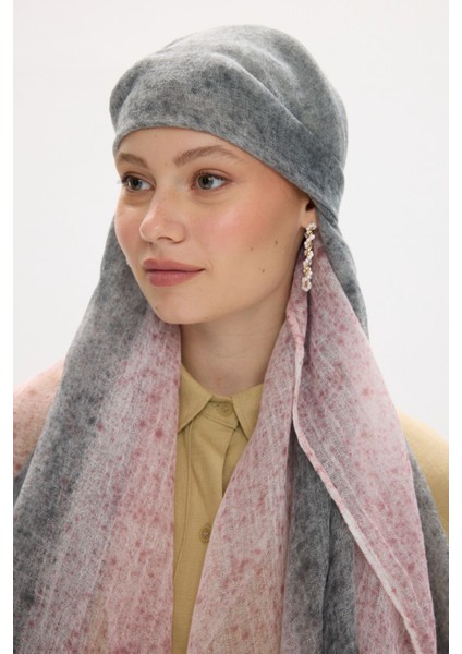 Albert Çerçeve Desen Gri-Pembe Keten Dokulu Şal