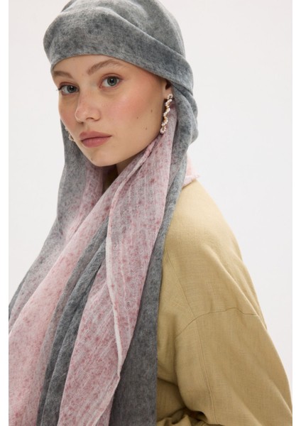 Albert Çerçeve Desen Gri-Pembe Keten Dokulu Şal