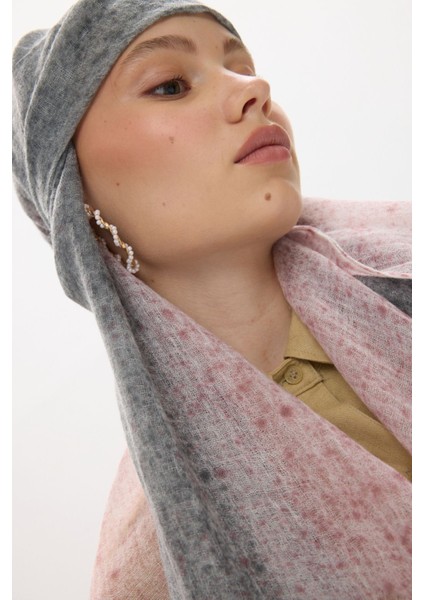 Albert Çerçeve Desen Gri-Pembe Keten Dokulu Şal