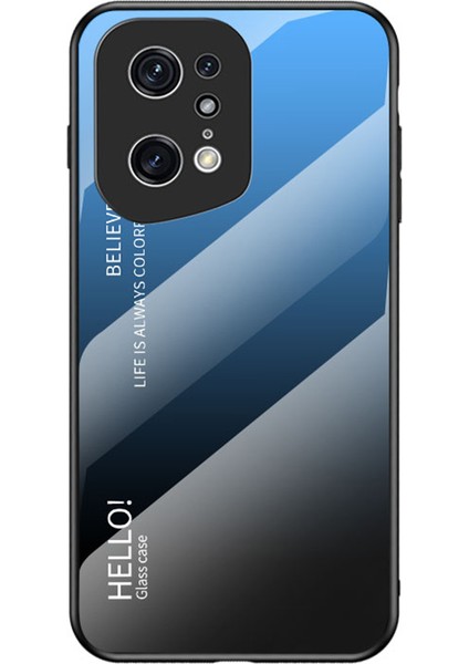 Oppo Find X5 Pro Için Şık Degrade Renkli Telefon Kılıfı, Düşmeye Lı Temperli Cam + Pc + Tpu Hibrit Arka Kapak - Degrade Mavi Siyah (Yurt Dışından)