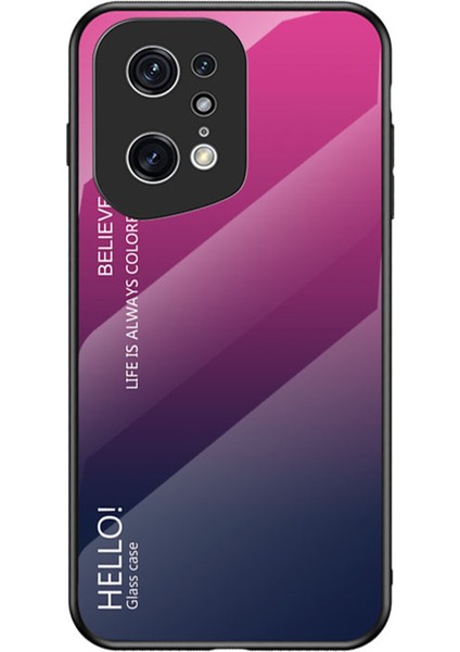 Oppo Find X5 Pro Için Şık Degrade Renkli Telefon Kılıfı, Düşmeye Lı Temperli Cam + Pc + Tpu Hibrit Arka Kapak - Degrade Gül (Yurt Dışından)