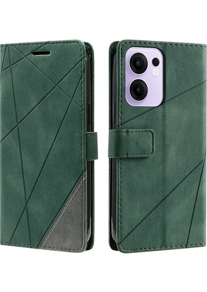 Oppo RENO13 F 4g/5g Kılıf Baskılı Çizgiler Pu Deri Ekleme Cüzdan Telefon Kılıfı-Yeşil (Yurt Dışından)