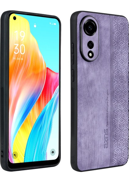Azns Oppo A78 4g Kılıf Çizilmez Baskılı Pu Deri + Tpu Telefon Arka Kapağı-Mor (Yurt Dışından)