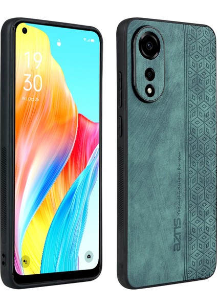 Azns Oppo A78 4g Kılıf Çizilmez Baskılı Pu Deri+Tpu Telefon Arka Kapağı-Yeşil (Yurt Dışından)