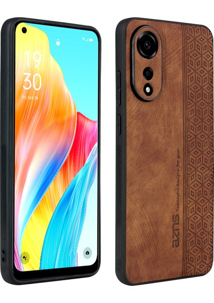 Azns Oppo A78 4g Kılıf Çizilmez Baskılı Pu Deri+Tpu Telefon Arka Kapağı-Kahverengi (Yurt Dışından)