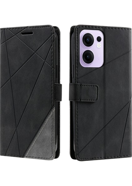 Oppo RENO13 F 4g/5g Kılıf Baskılı Çizgiler Pu Deri Ekleme Cüzdan Telefon Kılıfı-Siyah (Yurt Dışından)