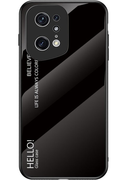 Oppo Find X5 Pro Için Şık Degrade Renkli Telefon Kılıfı, Düşmeye Lı Temperli Cam + Pc + Tpu Hibrit Arka Kapak - Siyah (Yurt Dışından)