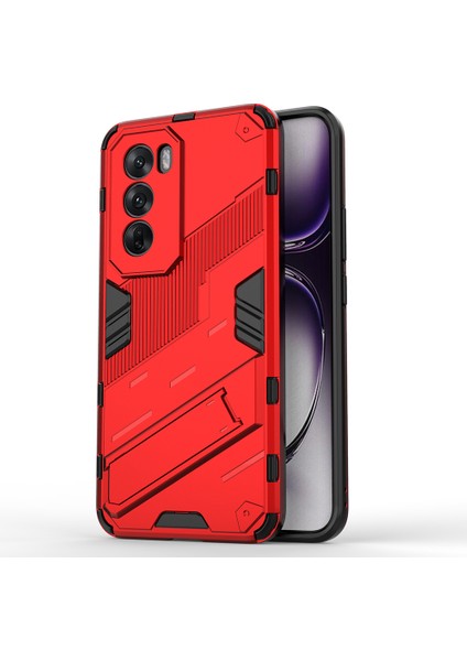 Oppo RENO12 5g(Global)Kılıf Kickstand Hibrit Sert Pc Yumuşak Tpu Telefon Kılıfı-Kırmızı (Yurt Dışından)