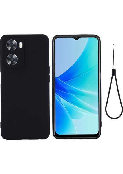 Oppo A77 4G/A77S 4G/A57E 4g Ince Kılıf Sıvı Silikon Telefon Kılıfı El Kayışı Ile-Siyah (Yurt Dışından)