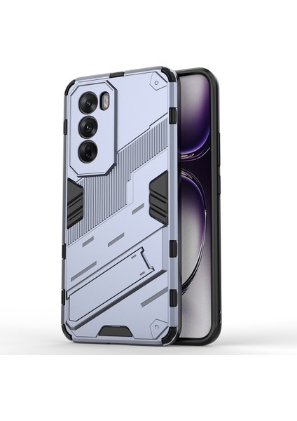 Oppo RENO12 5g(Global)Kılıf Kickstand Hibrit Sert Pc Yumuşak Tpu Telefon Kılıfı-Gri (Yurt Dışından)