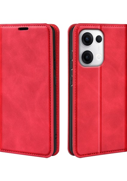 Oppo RENO13 5g(Global)Kılıf Deri Dokunmatik Deri Cüzdan Telefon Kılıfı-Kırmızı (Yurt Dışından)