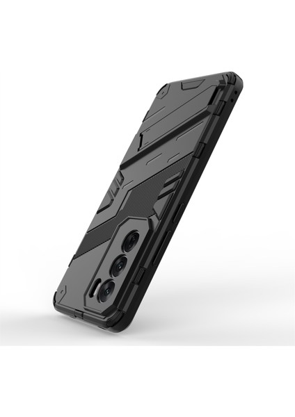 Oppo RENO12 5g(Global)Kılıf Kickstand Hibrit Sert Pc Yumuşak Tpu Telefon Kılıfı-Siyah (Yurt Dışından) modelleri