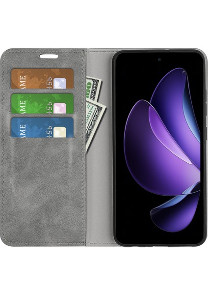 Oppo RENO13 F 5g Kılıf Cilt Dokunmatik Deri Cüzdan Telefon Kılıfı-Gri (Yurt Dışından) modelleri