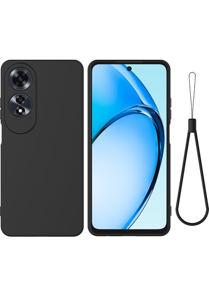 Oppo A60 4g Cep Telefonu Kılıfı Sıvı Silikon Çizilmeye Dayanıklı Telefon Kılıfı Kayışlı-Siyah (Yurt Dışından)