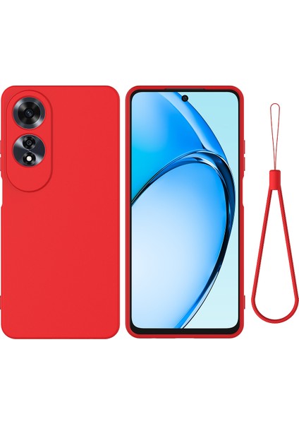 Oppo A60 4g Cep Telefonu Kılıfı Sıvı Silikon Çizilmeye Dayanıklı Telefon Kılıfı Kayışlı-Kırmızı (Yurt Dışından)