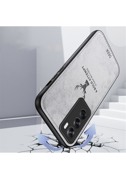 Oppo RENO12 5g (Küresel) Telefon Kılıfı Geyik Desenli Kumaş Dokulu Pu Deri Arka Kapak-Mavi (Yurt Dışından) fiyatları