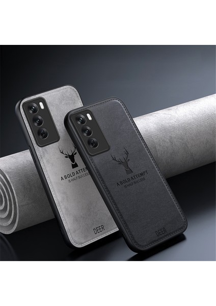 Oppo RENO12 5g (Küresel) Telefon Kılıfı Geyik Desenli Kumaş Dokulu Pu Deri Arka Kapak-Mavi (Yurt Dışından) fırsatları