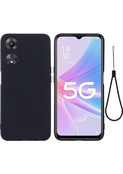 Oppo A58 5G/A58X 5G/A78 5g Için Telefon Kılıfı, Kayışlı Sıvı Silikon Toz Önleyici Yumuşak Astarlı Koruyucu Kılıf-Siyah (Yurt Dışından)
