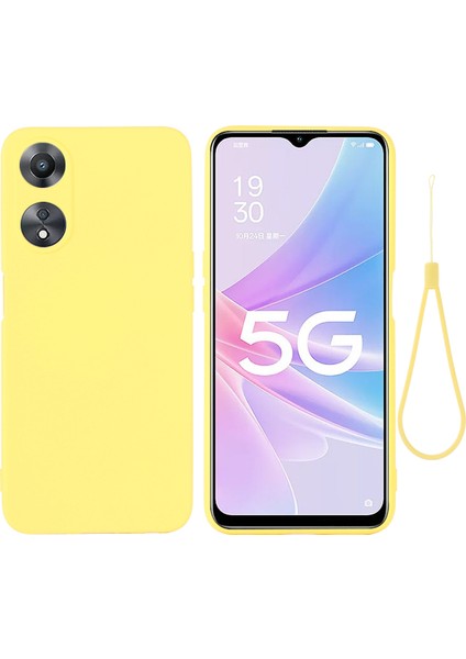 Oppo A58 5G/A58X 5G/A78 5g Için Telefon Kılıfı, Kayışlı Sıvı Silikon Toz Önleyici Yumuşak Astarlı Koruyucu Kılıf-Sarı (Yurt Dışından)