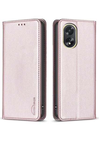 Bınfen Color BF18 Oppo A38 4g Darbeye Dayanıklı Deri Kapak Kart Tutucu Stand Telefon Kılıfı-Gül Altını (Yurt Dışından)