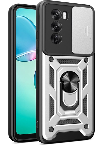 Oppo RENO12 Pro 5g (Global) Kılıf Kayar Kamera Kapağı Pc + Tpu Destekli Telefon Kılıfı-Gümüş (Yurt Dışından)