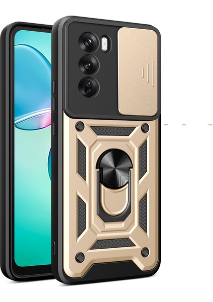 Oppo RENO12 Pro 5g (Global) Kılıf Kayar Kamera Kapağı Pc + Tpu Destekli Telefon Kılıfı - Altın (Yurt Dışından)