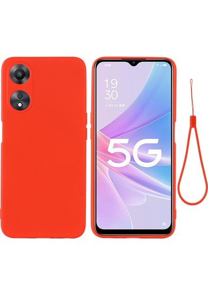 Oppo A58 5G/A58X 5G/A78 5g Için Telefon Kılıfı, Askılı Sıvı Silikon Toz Önleyici Yumuşak Astarlı Koruyucu Kılıf-Kırmızı (Yurt Dışından)