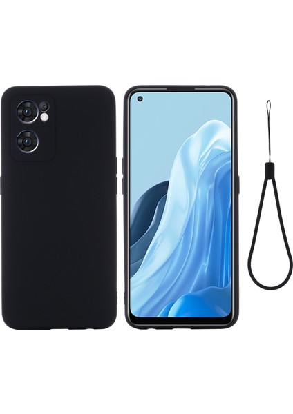 Oppo Reno7 5g (Global)/find X5 Lite Yumuşak Sıvı Silikon Kılıf Çizilmez Mikrofiber Astarlı Kamera Koruyucu Kılıf Kayışlı-Siyah (Yurt Dışından)
