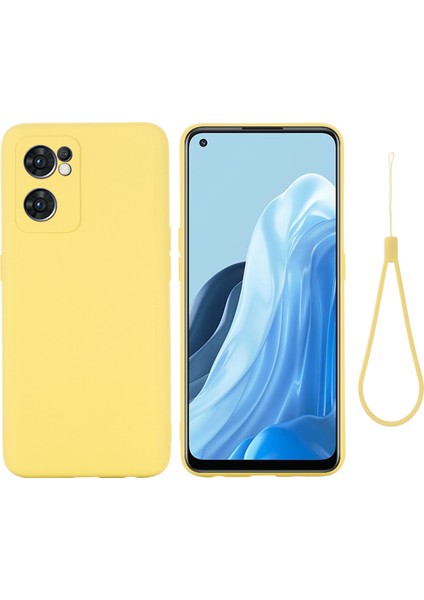 Oppo Reno7 5g (Global)/find X5 Lite Yumuşak Sıvı Silikon Kılıf Çizilmez Mikrofiber Astarlı Kamera Koruyucu Kılıf Kayışlı-Sarı (Yurt Dışından)