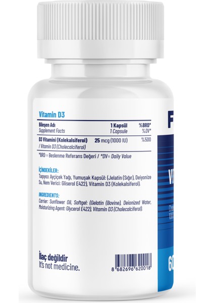 VİTAMİN D3 - 60 KAPSÜL fiyatları