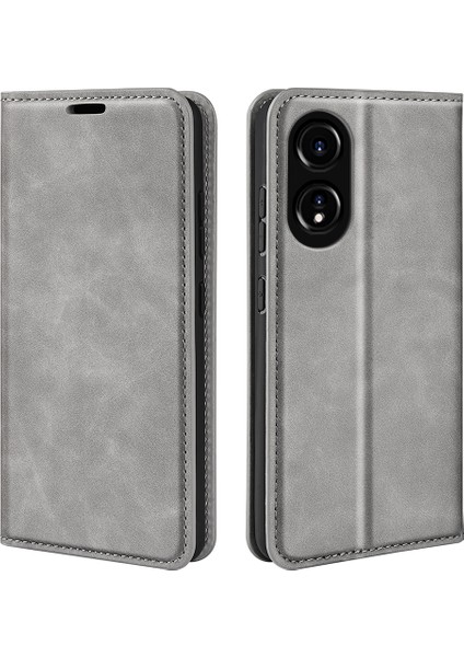 Oppo A78 4g Skin-Touch Deri Cüzdan Telefon Kılıfı Manyetik Otomatik Emici Stand Telefon Kılıfı-Gri (Yurt Dışından)