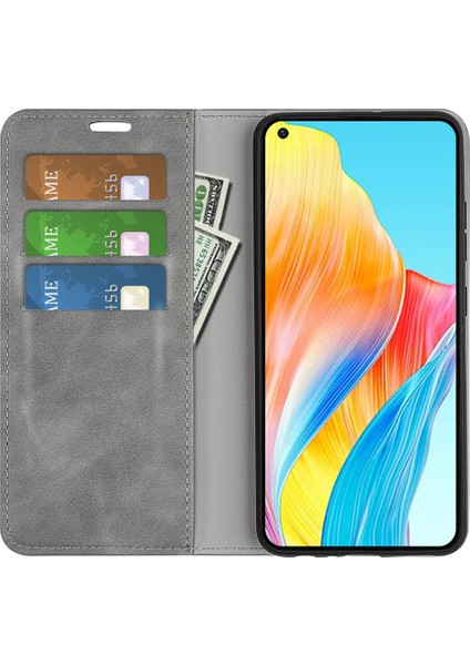 Oppo A78 4g Skin-Touch Deri Cüzdan Telefon Kılıfı Manyetik Otomatik Emici Stand Telefon Kılıfı-Gri (Yurt Dışından) fırsatları