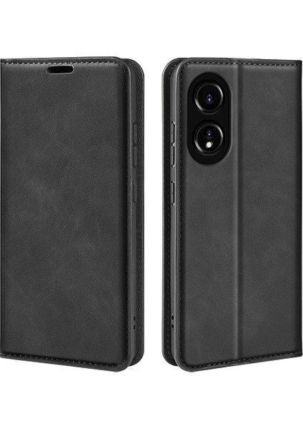 Oppo A78 4g Skin-Touch Deri Cüzdan Telefon Kılıfı Manyetik Otomatik Emici Stand Telefon Kılıfı-Siyah (Yurt Dışından)