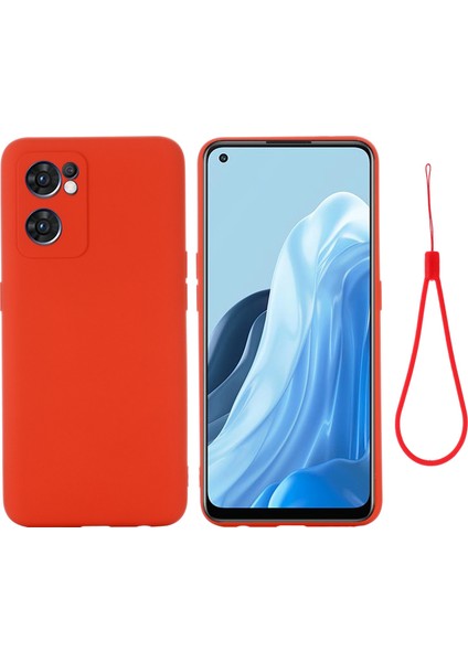 Oppo Reno7 5g (Global)/find X5 Lite Yumuşak Sıvı Silikon Kılıf Çizilmez Mikrofiber Astarlı Kamera Koruyucu Kılıf Kayışlı-Kırmızı (Yurt Dışından)