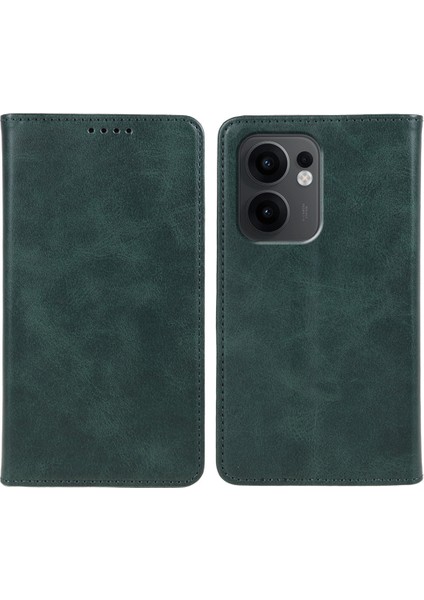 Oppo RENO13 F 4g/5g Kılıfı Güçlü Manyetik Pu Deri Telefon Kılıfı Buzağı Dokusu-Yeşil (Yurt Dışından)
