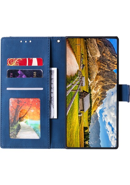 Oppo RENO13 Pro 5g Deri Kılıf Ekleme Dikişli Cüzdan Telefon Kılıfı Bilek Kayışı Ile-Mavi (Yurt Dışından) modelleri