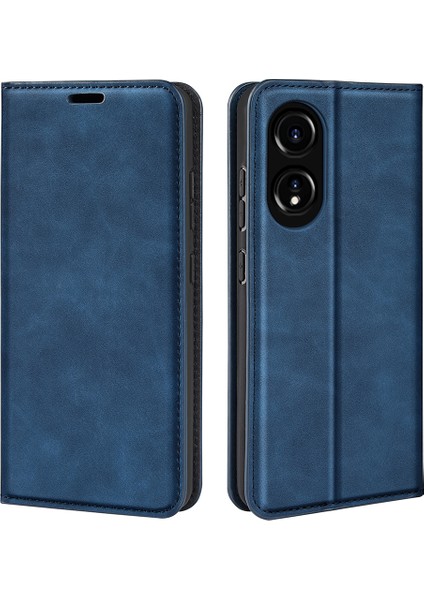 Oppo A78 4g Skin-Touch Deri Cüzdan Telefon Kılıfı Manyetik Otomatik Emici Stand Telefon Kılıfı-Mavi (Yurt Dışından)