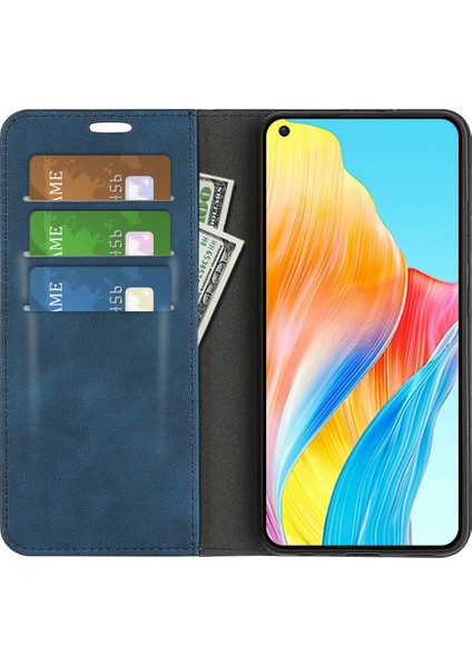 Oppo A78 4g Skin-Touch Deri Cüzdan Telefon Kılıfı Manyetik Otomatik Emici Stand Telefon Kılıfı-Mavi (Yurt Dışından) fiyatları