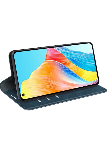 Oppo A78 4g Skin-Touch Deri Cüzdan Telefon Kılıfı Manyetik Otomatik Emici Stand Telefon Kılıfı-Mavi (Yurt Dışından) modelleri