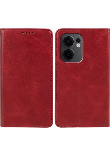 Oppo RENO13 F 4g/5g Kılıf Güçlü Manyetik Pu Deri Telefon Kılıfı Buzağı Dokusu-Kırmızı (Yurt Dışından)