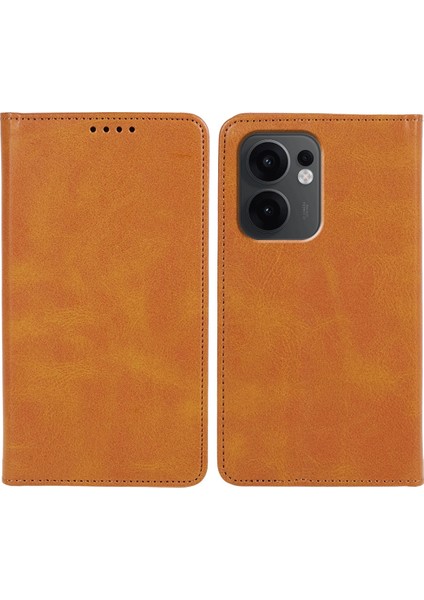 Oppo RENO13 F 4g/5g Kılıfı Güçlü Manyetik Pu Deri Telefon Kılıfı Dana Dokusu-Haki (Yurt Dışından)