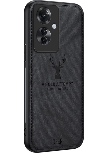Oppo RENO11 F 5g Kılıf Geyik Desenli Kumaş Doku Deri+Pc+Tpu Telefon Kılıfı-Siyah (Yurt Dışından)