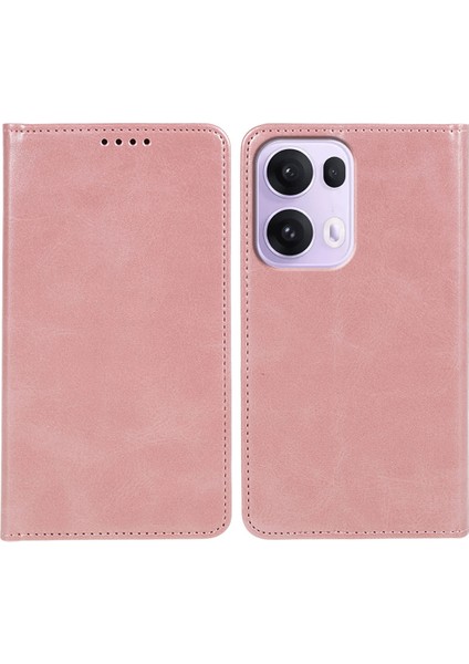 Oppo RENO13 Pro 5g Kılıf Güçlü Manyetik Pu Deri Telefon Kılıfı Dana Dokusu-Gül Altın (Yurt Dışından)